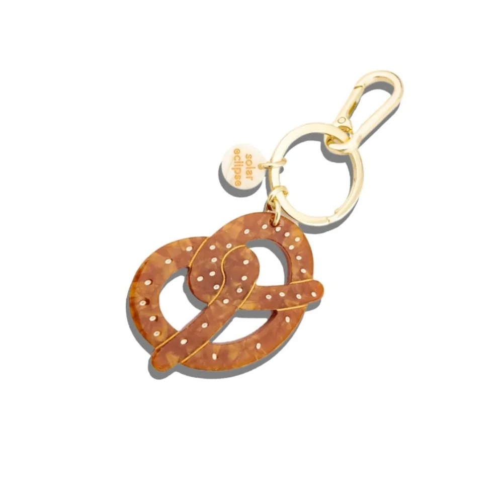 Limited Edition Solar Eclipse Hand Painted Brown Pretzel Key Holder Bag Charm - Picture 1 of 3